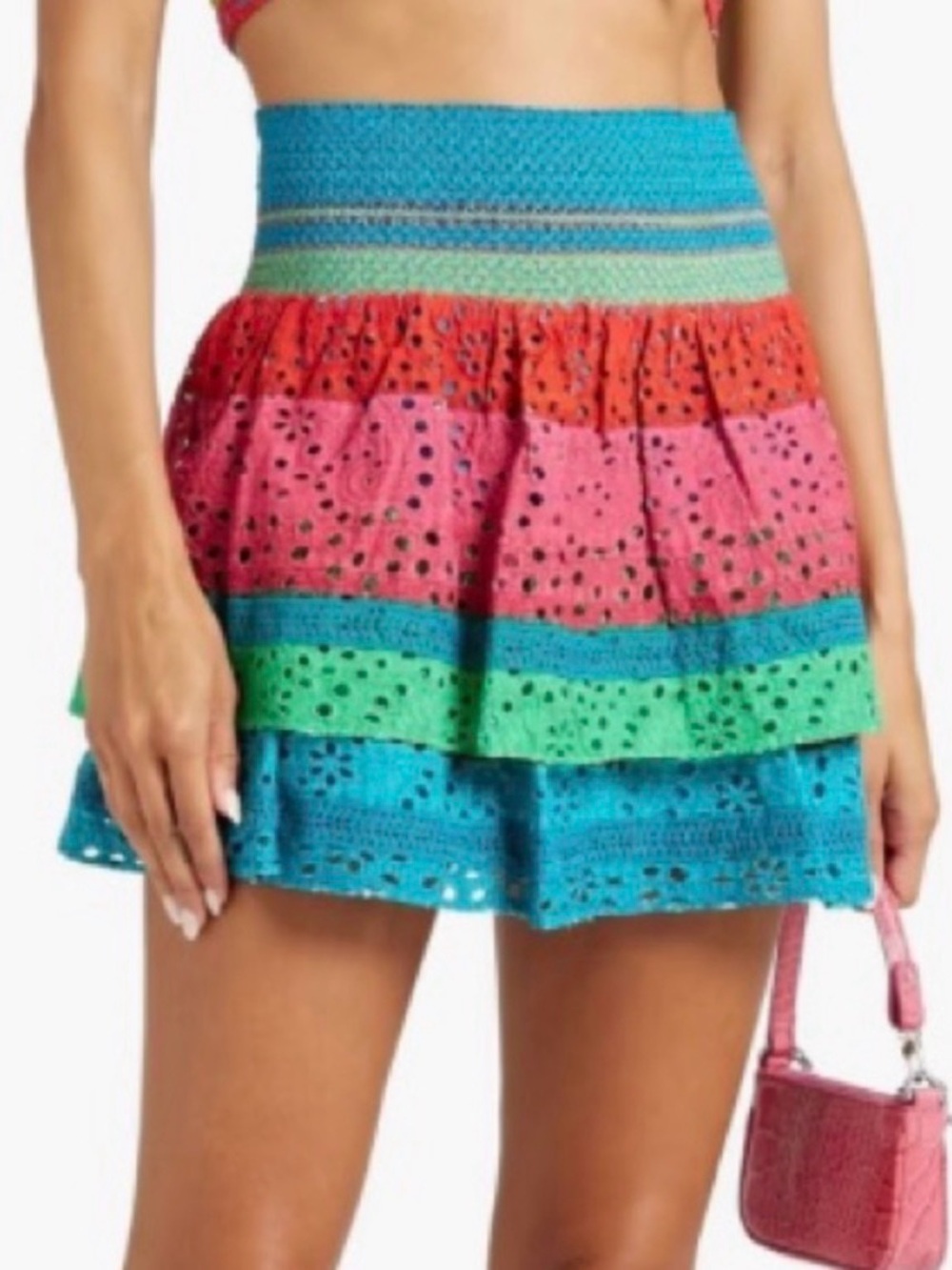 Vibrant Alice + Olivia Bethie Smocked lined Tiered Mini Skirt-Boho-8